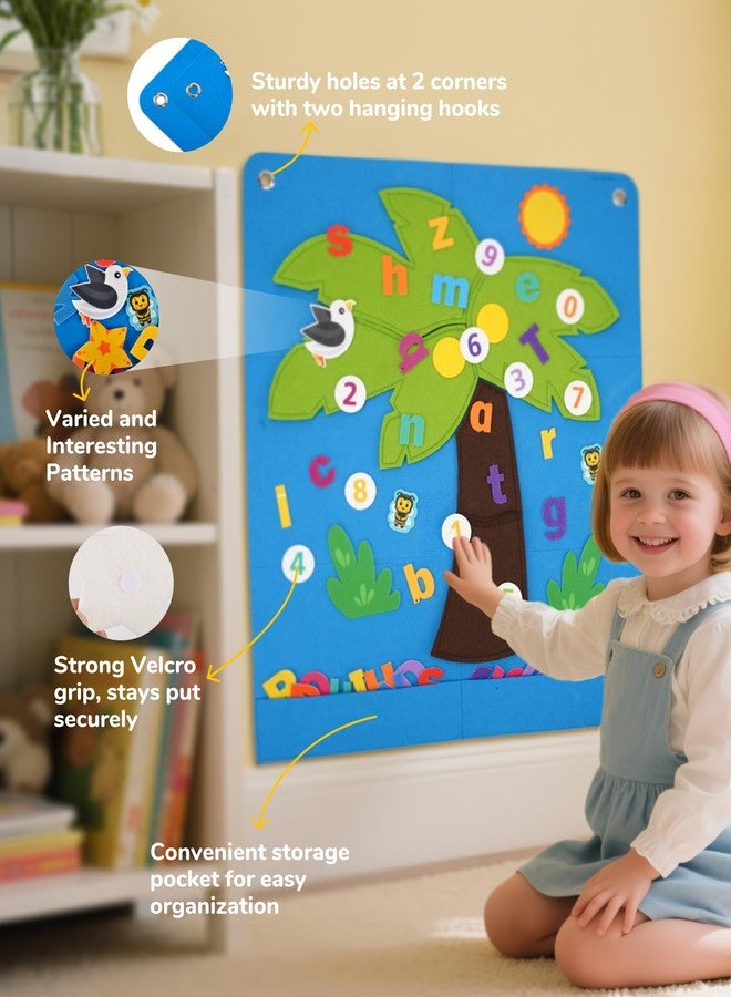 CHEFAN Felt Letter and Number Tree, Coconut Tree Alphabet Game, Felt Story Board Set for Early Education Storytelling, Flannel Board for Wall Teaching Home Classroom Play - Image 3